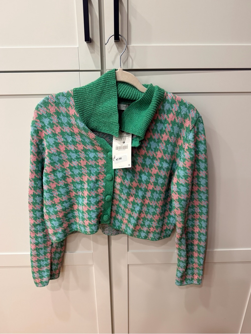 ZARA Green & Pink Houndstooth Cropped Cardigan and Skirt set